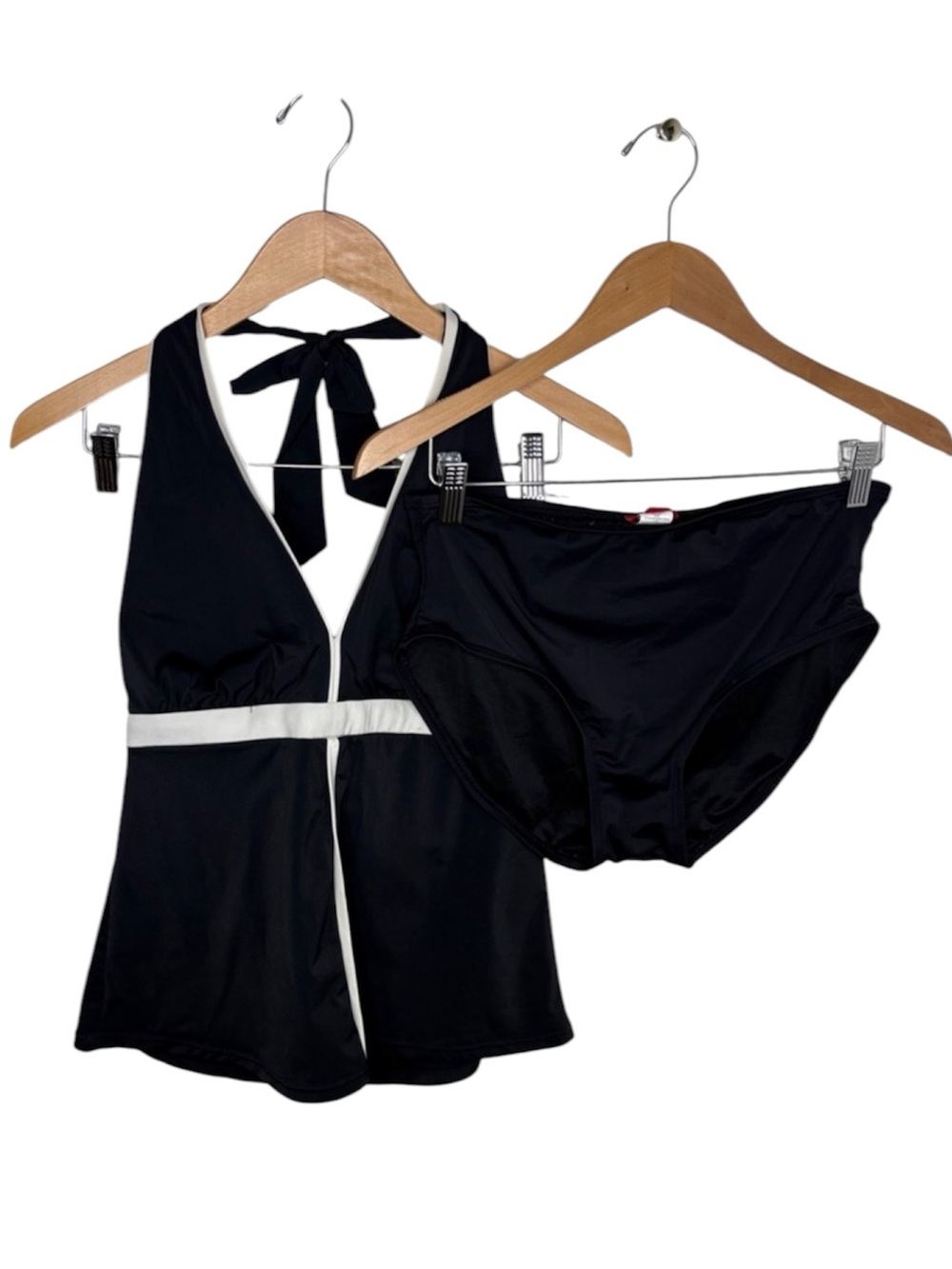 Spanx Black White Halter 2 Piece Swimsuit Women Size 10 BLEMISH